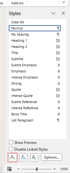 Create a style button on Styles list pane in Word